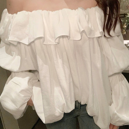 【Tops】オフショルダーフリルシャツ T01850