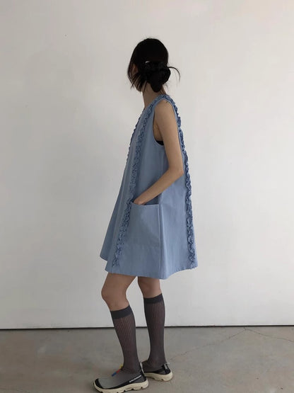 【Dress】パッチワークフリルベストドレス T01687