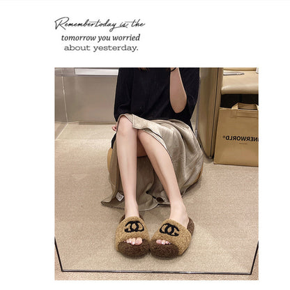 【Shoes】配色ファースリッパ　W13366