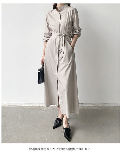 【Dress】高級感～フェミニン春秋ロング丈シャツワンピース    W7659