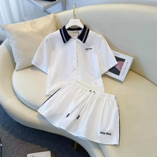 【Set】POLOネックトップス＋スカート2点セット T01576