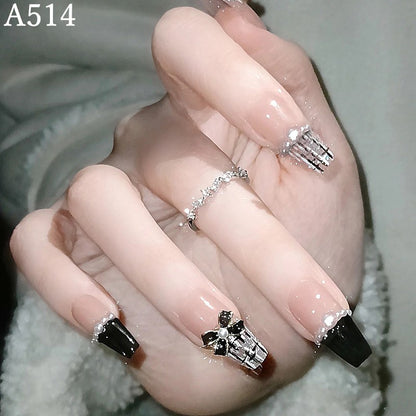 【雑貨】24個セット長い黒ネイル付け爪　Z7366