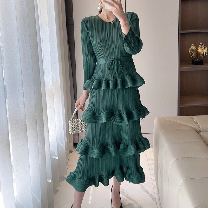 【Dress】気質フリル長袖ワンピース　Ｗ14107