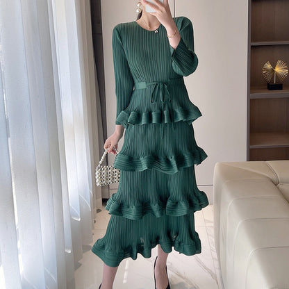 【Dress】気質フリル長袖ワンピース　Ｗ14107
