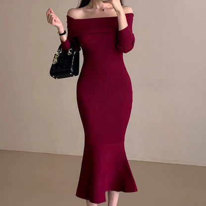 【Dress】オフショルダーマーメイドワンピース　W8194