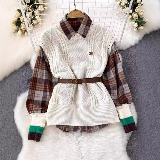 【Set】セットアップ　ベスト + チェック柄シャツ　Z7262