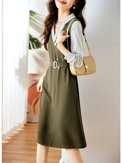 【Dress】新入荷フェイクレイヤードワンピース　W8434