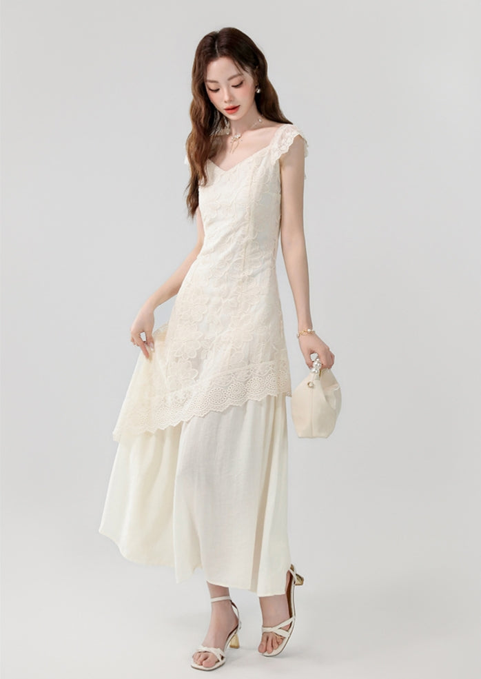 【Dress】レース刺繍イレギュラーロングドレス T01613