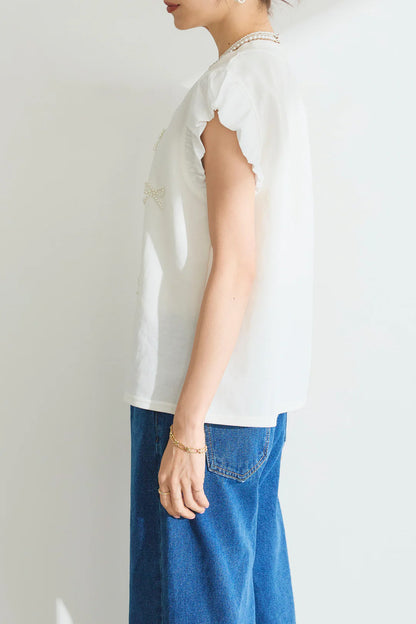 【Tops】リボンビーズTシャツ T01680