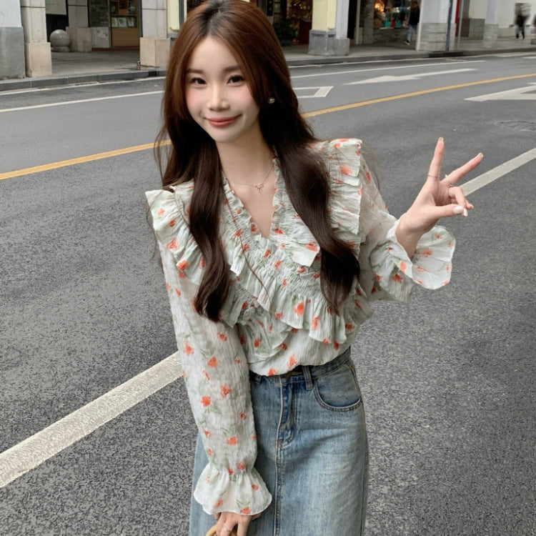【Tops】パフスリーブVネックシャツ T01849