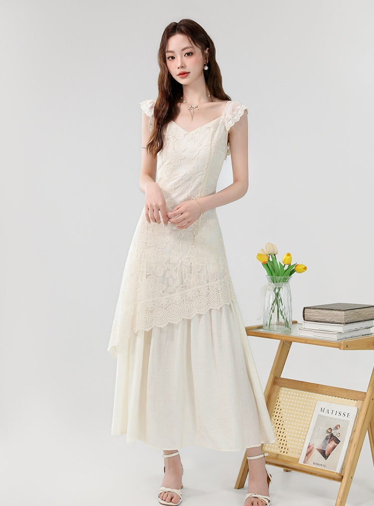 【Dress】レース刺繍イレギュラーロングドレス T01613