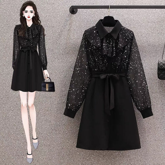 【Dress】チュール切替ワンピース　W8414
