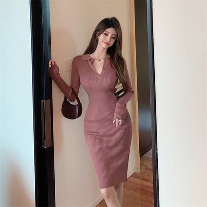 【Dress】ポロネックニットワンピース　Z8140