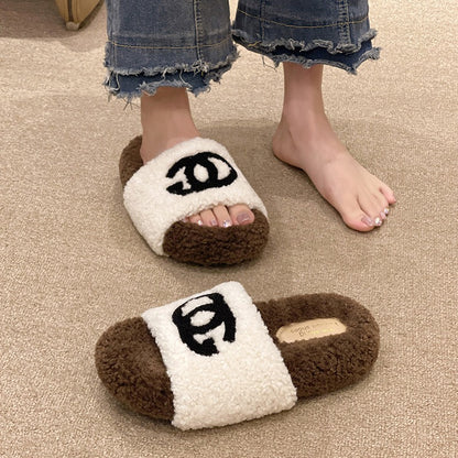 【Shoes】配色ファースリッパ　W13366