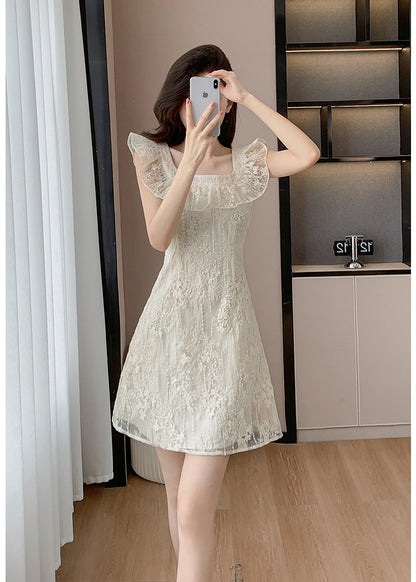 【Dress】レース刺繍のフリルドレス T01608