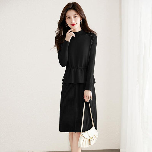 【Dress】フェイクレイヤードOL通勤ワンピース　Z-6254