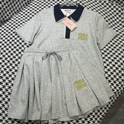 【Set】レース切り替えTシャツ + スカート2点セット T01479