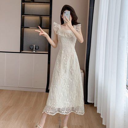 【Dress】レース刺繍のフリルドレス T01608