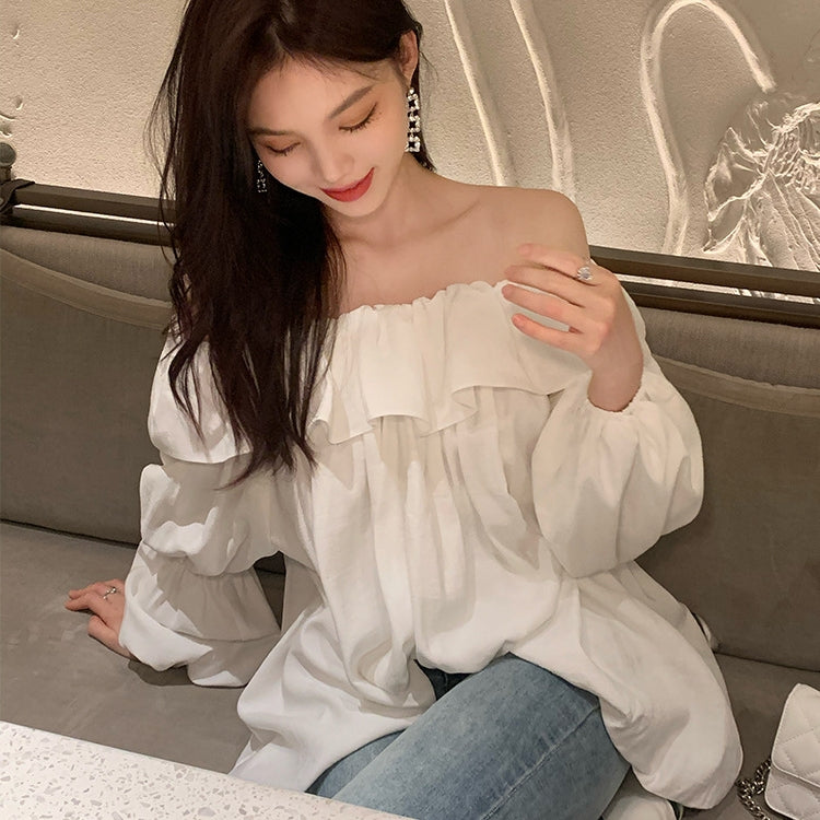 【Tops】オフショルダーフリルシャツ T01850