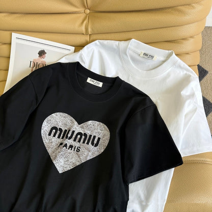 【Tops】ハート柄Tシャツ T01574