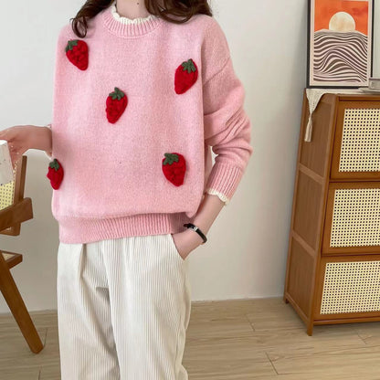 【Tops】立体🍓イチゴニットセーター　Z7714