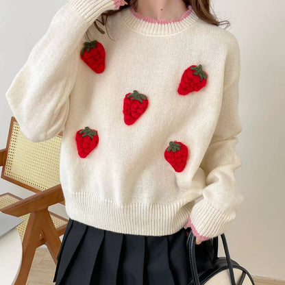 【Tops】立体🍓イチゴニットセーター　Z7714