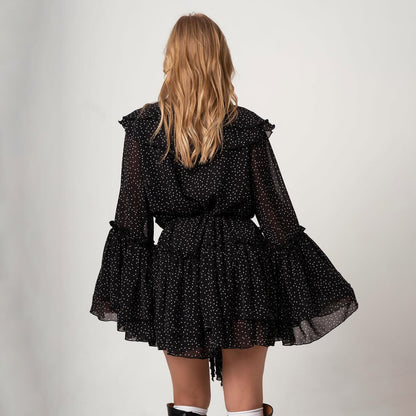 【Dress】Vネックドット柄ワンピース T01337