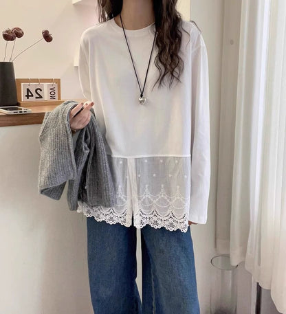 【Tops】レース切り替えTシャツ T01352