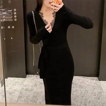 【Dress】レース切替ニットワンピース　Z7831
