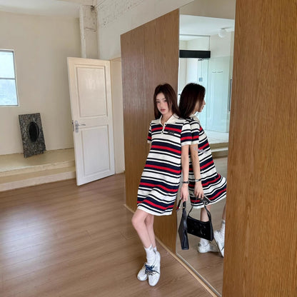 【Dress】POLOネックストライプワンピース  T01582