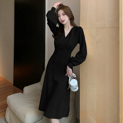 【Dress】合わせやすい～Aライン長袖Ｖネックワンピース　W7835