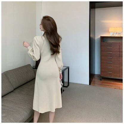 【Dress】合わせやすい～Aライン長袖Ｖネックワンピース　W7835