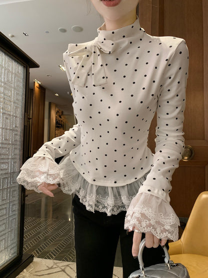 【Tops】レースドット柄Tシャツ T01351