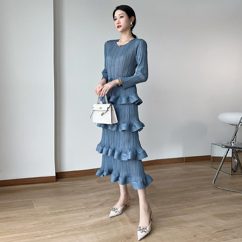 【Dress】気質フリル長袖ワンピース　Ｗ14107