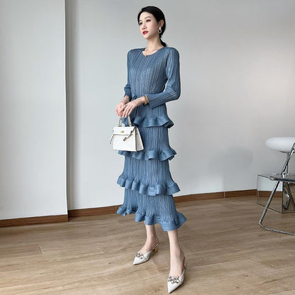 【Dress】気質フリル長袖ワンピース　Ｗ14107
