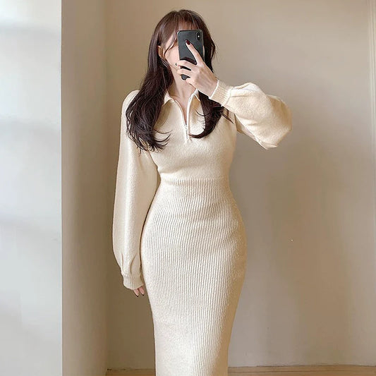 【Dress】POLOネックニットワンピース　Ｗ9683