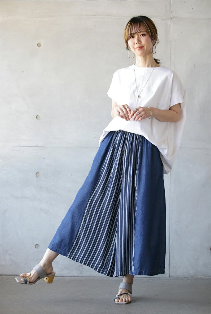 【Bottoms】ストラップ切り替えデニムパンツ T01683