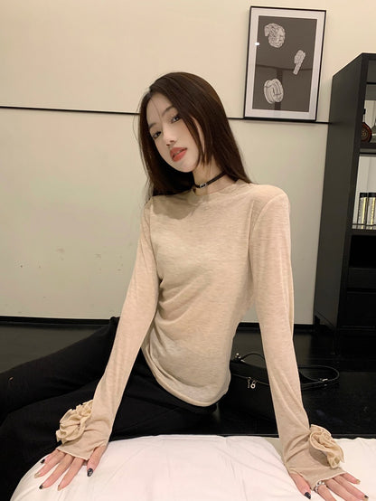【Tops】花袖デザインＴシャツ T01205