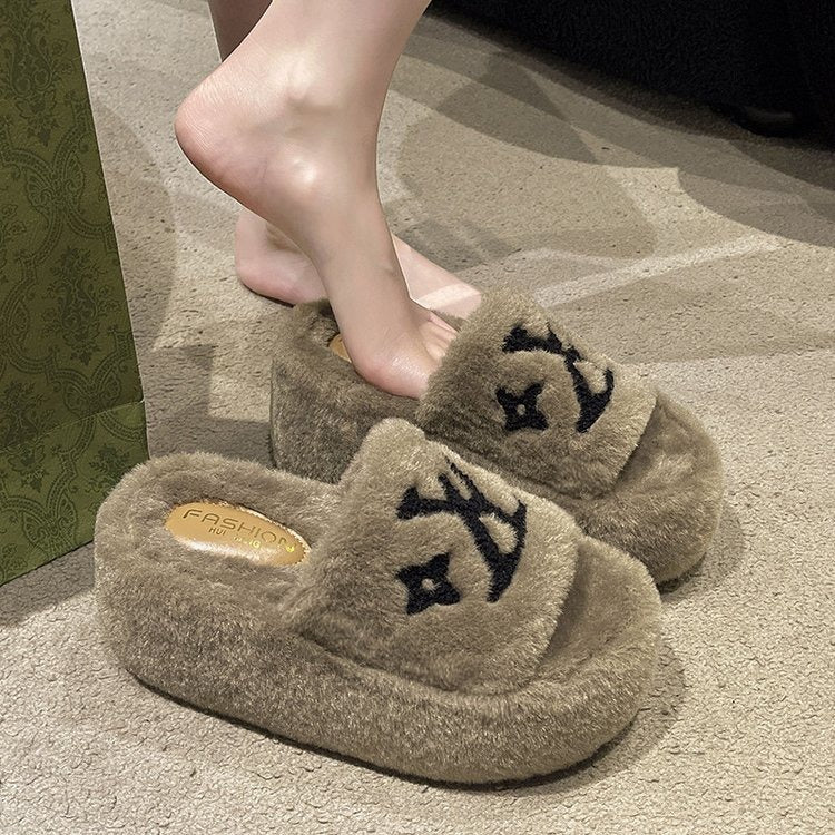 【Shoes】厚底ファースリッパ    W14429