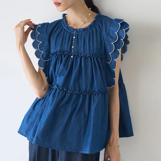 【Tops】ウォッシュドデニムシャツ T01690