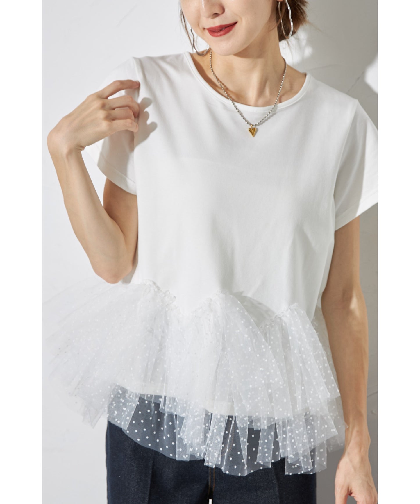 【Tops】スプライスメッシュTシャツ T01671