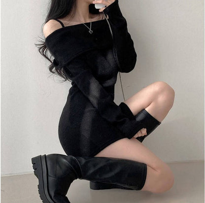 【Dress】オフショルダーニットワンピース     W8152