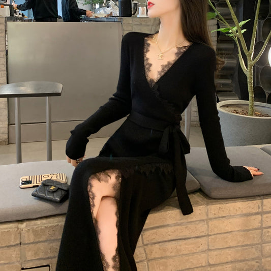 【Dress】レース切替ニットワンピース　Z7831
