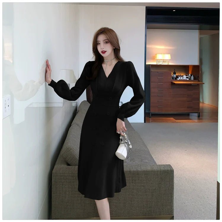 【Dress】合わせやすい～Aライン長袖Ｖネックワンピース　W7835