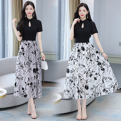 【Dress】超人気商品～オシャレ切替半袖ロング丈シャツワンピース体型カバー 　W-6658