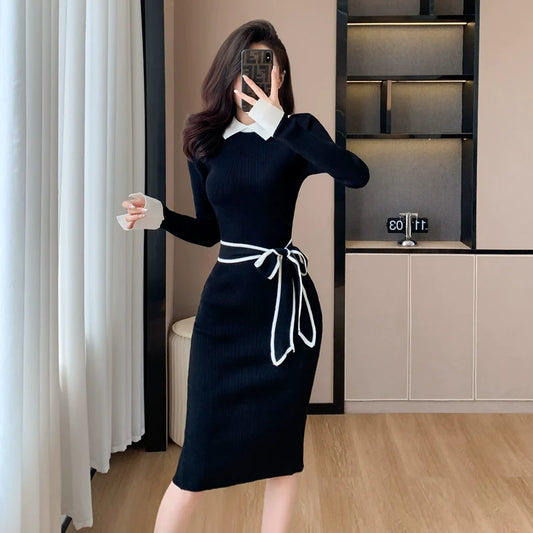 【Dress】新入荷～配色ニットワンピース     W9940