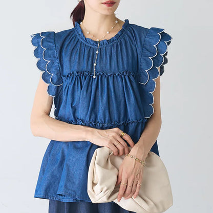 【Tops】ウォッシュドデニムシャツ T01690