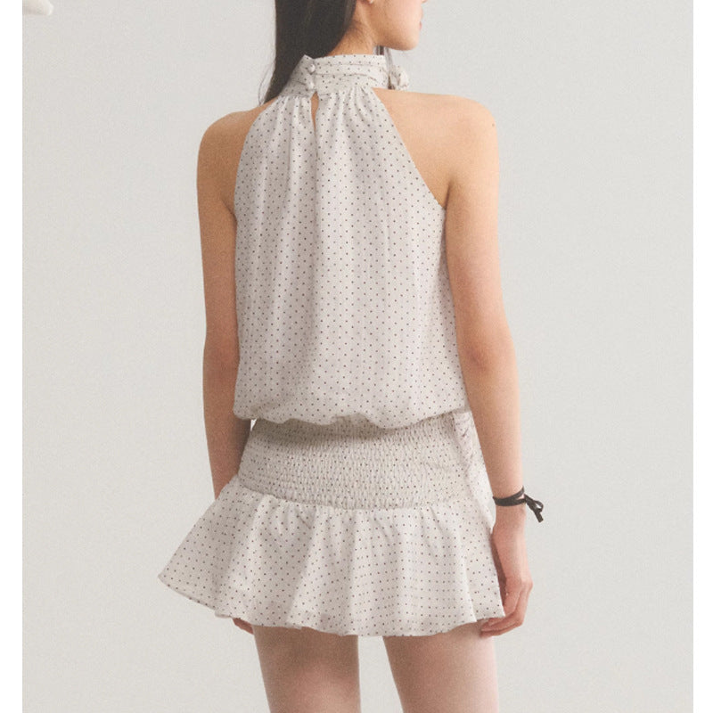 【Dress】ホルターネックドット柄ワンピース T01848