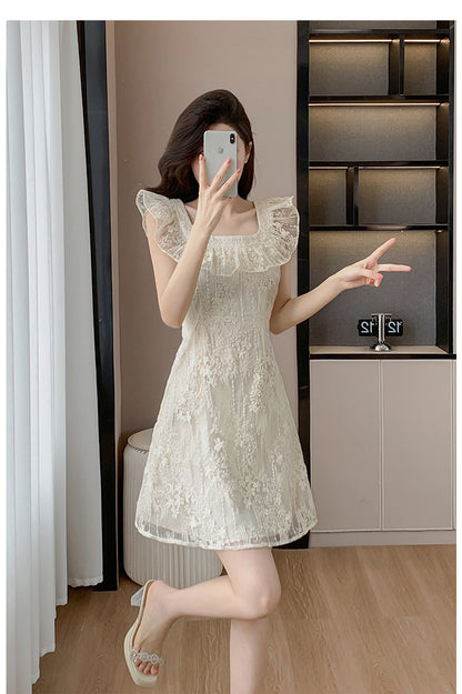 【Dress】レース刺繍のフリルドレス T01608