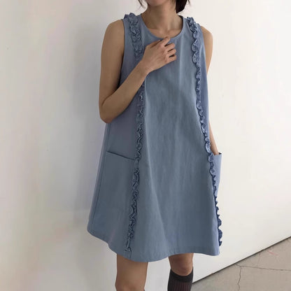 【Dress】パッチワークフリルベストドレス T01687